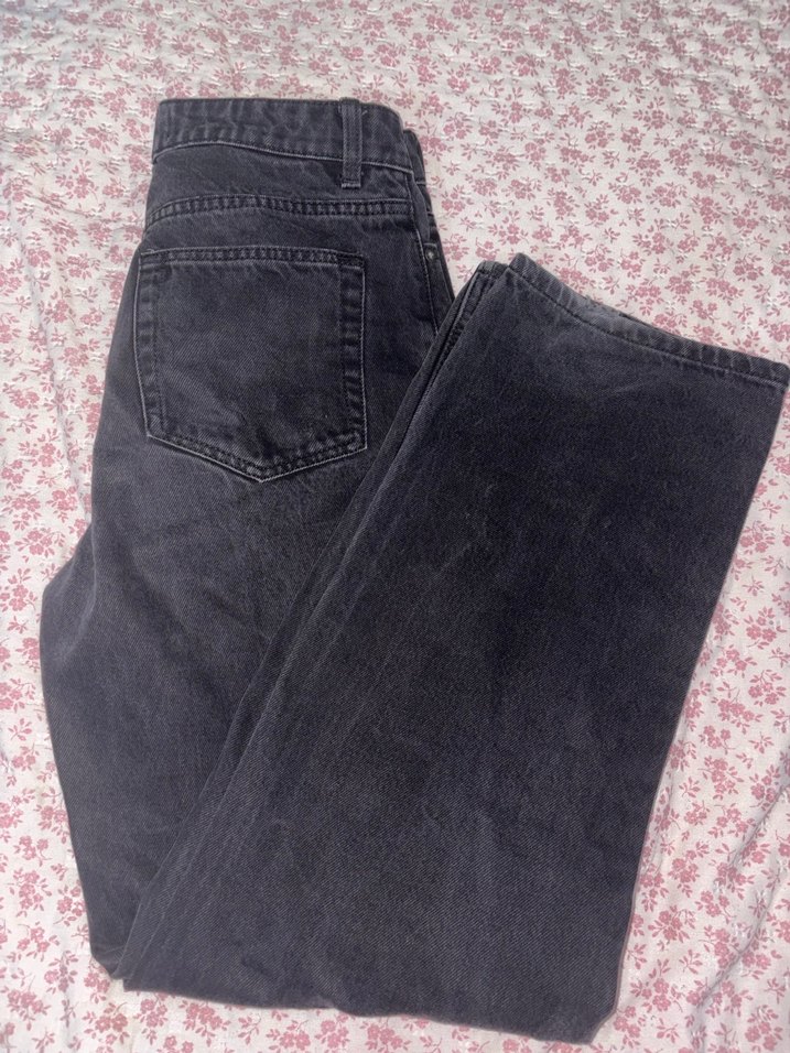 Bershka Gri Baskılı Fermuarlı Kadın Kot Pantolon - Görsel 4