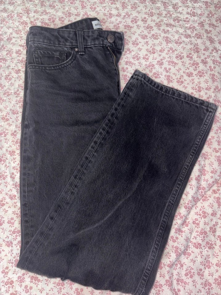 Bershka Gri Baskılı Fermuarlı Kadın Kot Pantolon - Görsel 3