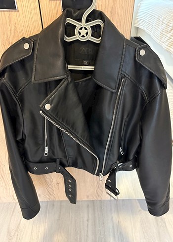 Kadın Siyah Deri Kısa Biker Ceket - Görsel 2