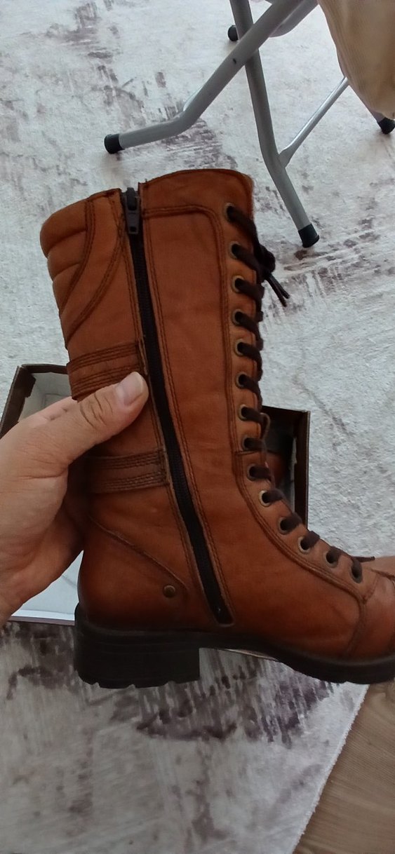 Toka Detaylı Kahverengi Deri Biker Bot - Görsel 5