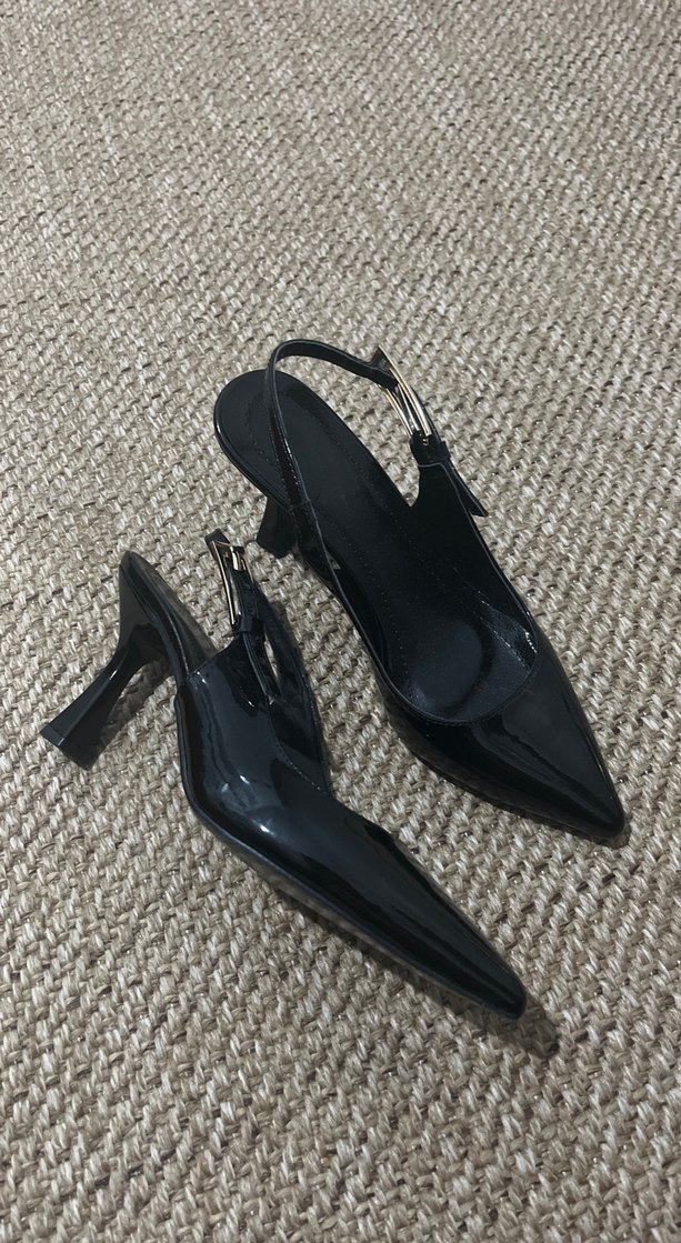 Siyah Yılan Desenli Tokalı Stiletto - Görsel 2