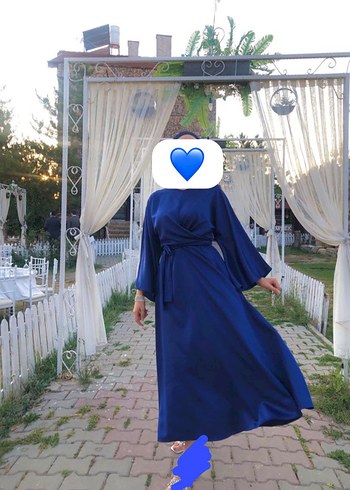 Diğer Lacivert Saten Uzun Elbise