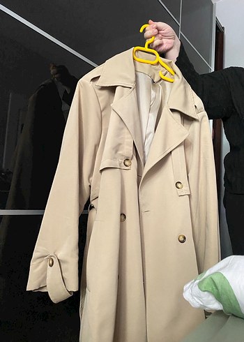 Trendyolmilla Bej Midi Kadın Trençkot, Düğmeli, Rahat Kesim - Görsel 3