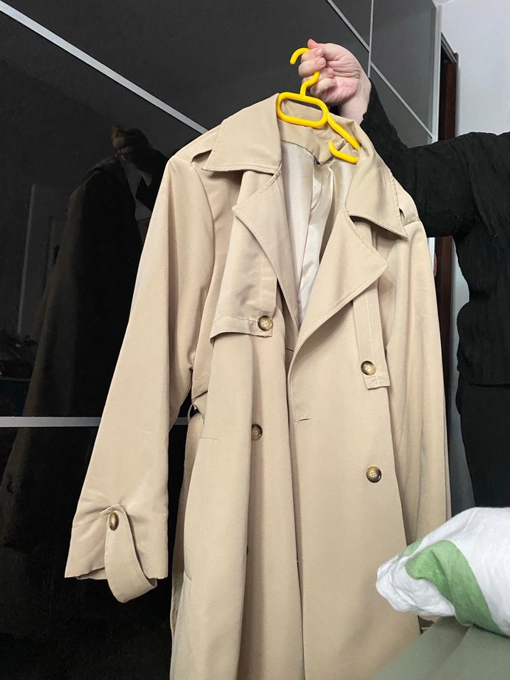 Trendyolmilla Bej Midi Kadın Trençkot, Düğmeli, Rahat Kesim - Görsel 3