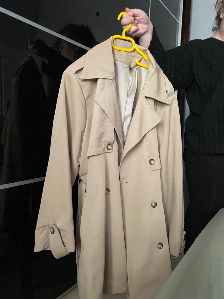 Trendyolmilla Bej Midi Kadın Trençkot, Düğmeli, Rahat Kesim - Görsel 4
