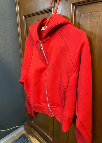 Kırmızı Fermuarlı Kadın Sweatshirt - Görsel 4