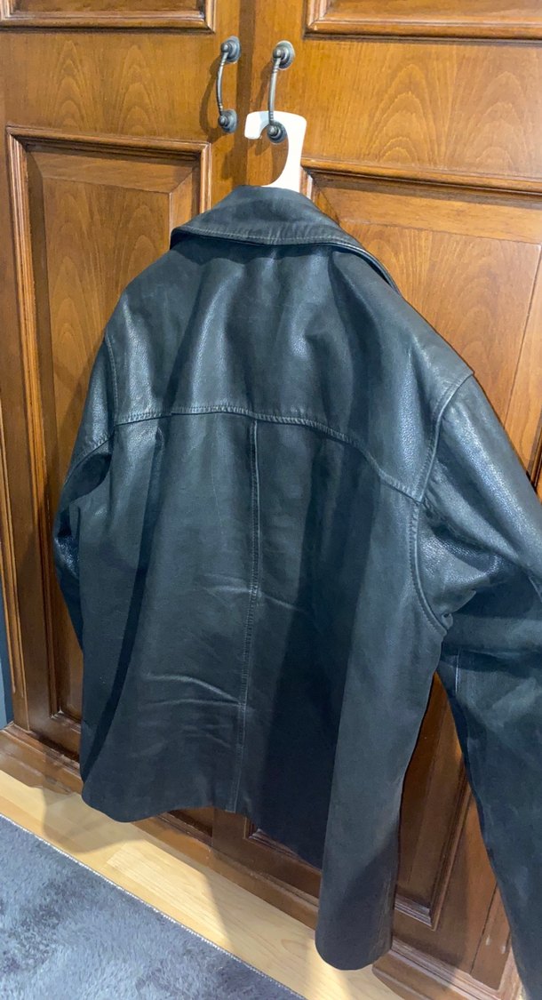 Siyah hakiki Deri Biker Ceket - Görsel 5