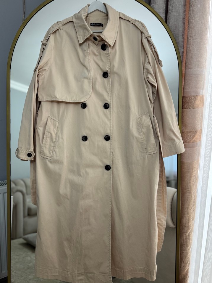 Bej Düğmeli Kadın Trençkot - Görsel 2