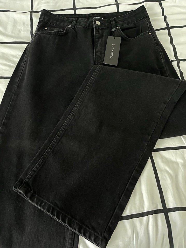 Siyah Wide Leg Kadın Kot Pantolon - Görsel 2