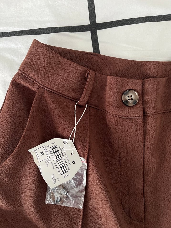 Kadın Kahverengi Wide Leg Kumaş Pantolon - Görsel 3