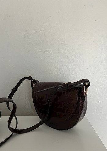 Kahverengi Deri Kadın Çanta Yılan Desenli - Görsel 3