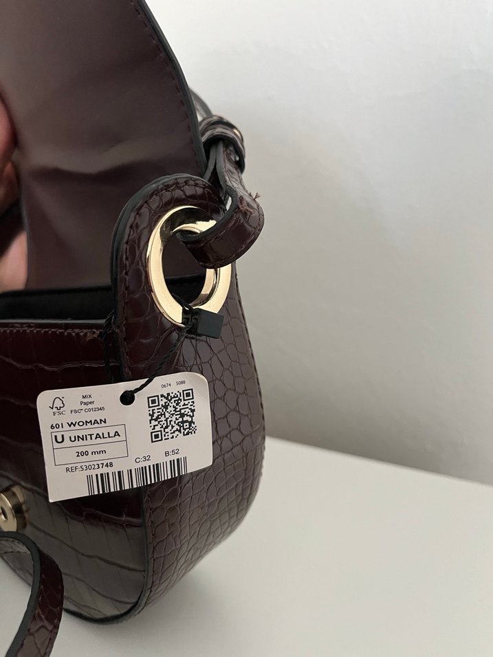 Kahverengi Deri Kadın Çanta Yılan Desenli - Görsel 5