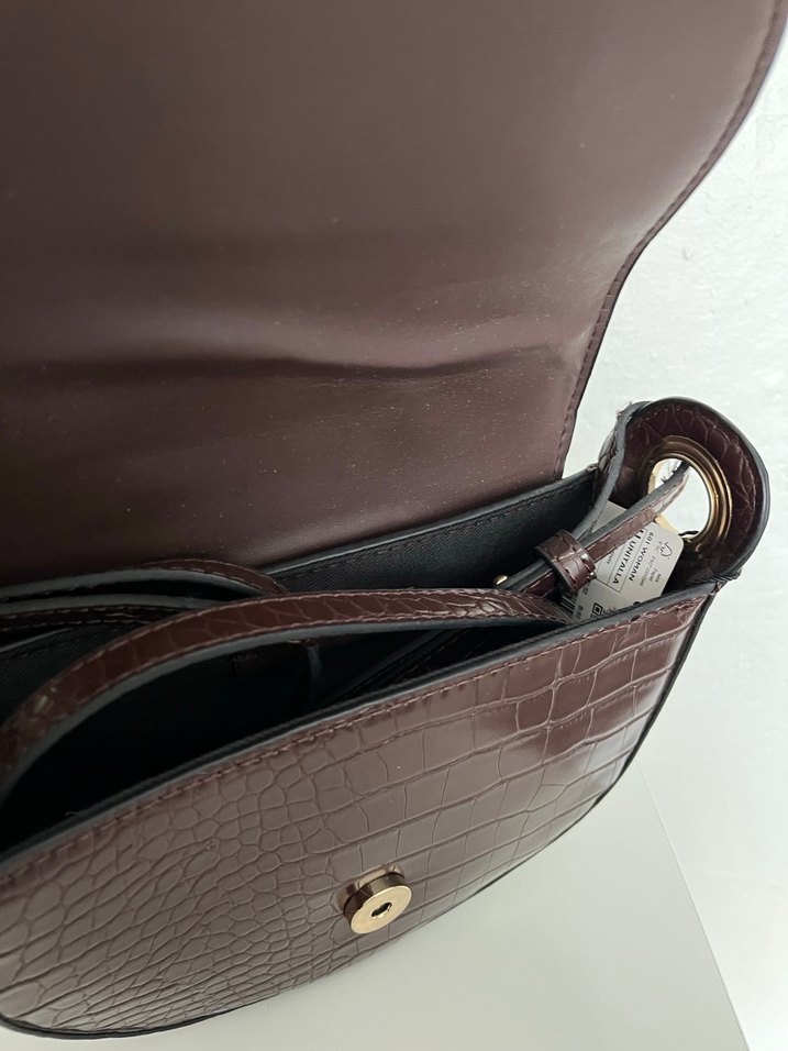 Kahverengi Deri Kadın Çanta Yılan Desenli - Görsel 2