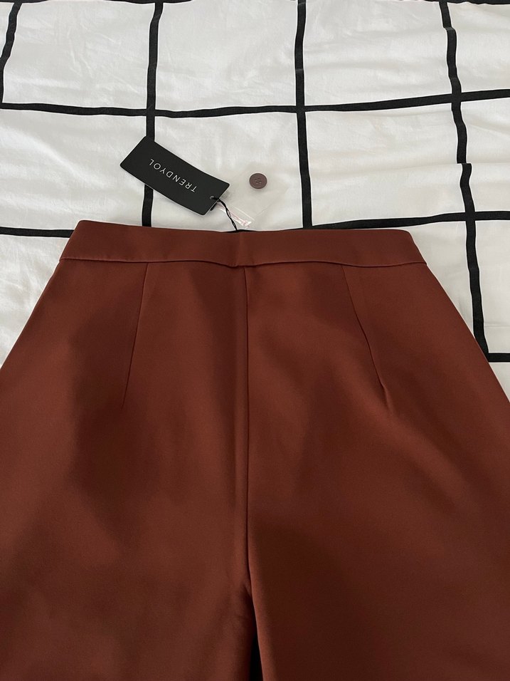 kahverengi wide leg kumaş pantolon - Görsel 3