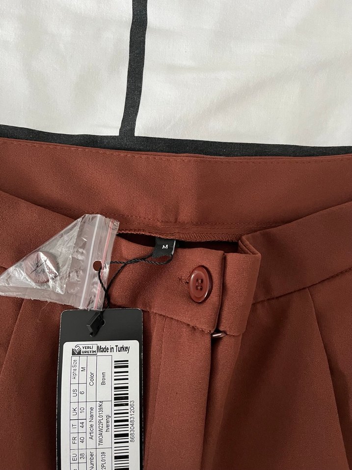 kahverengi wide leg kumaş pantolon - Görsel 2