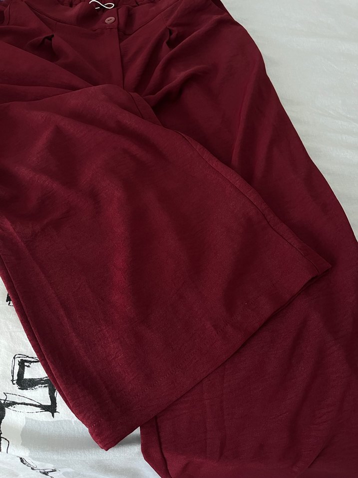 Bordo wide leg pantolon - Görsel 3