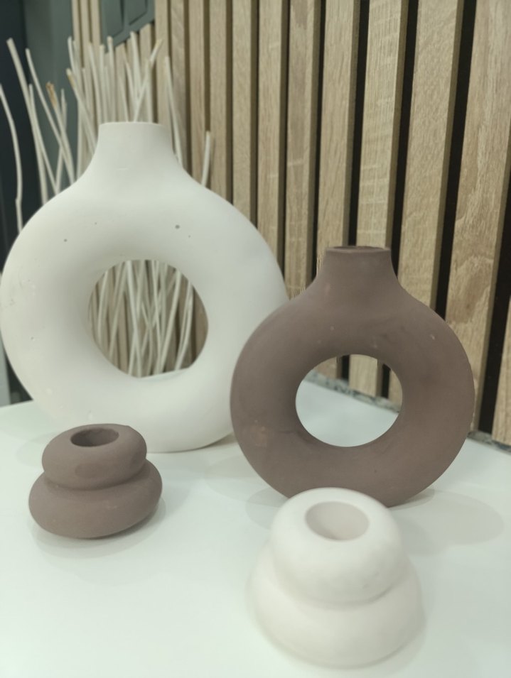 Kahve ve Beyaz Dekoratif Seramik Vazo Seti - Görsel 2