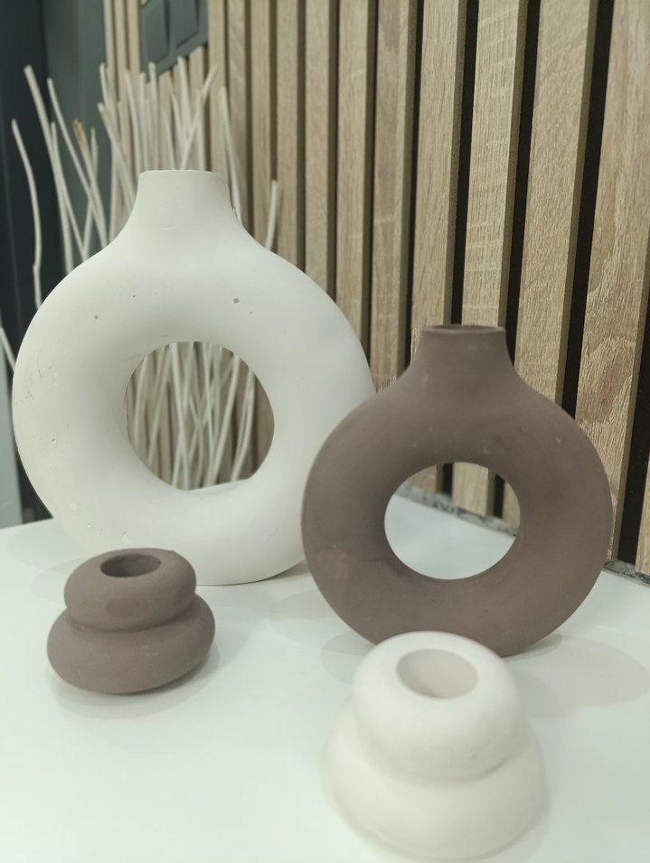 Kahve ve Beyaz Dekoratif Seramik Vazo Seti - Görsel 3