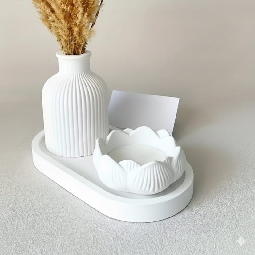 Beyaz Seramik Vazo ve Mumluk Seti - Görsel 3