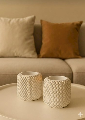 BeyazDesenli Seramik Mumluk - Görsel 2