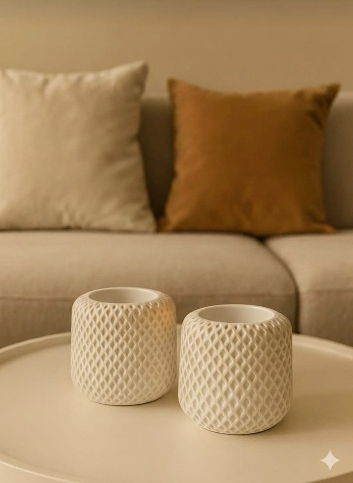 BeyazDesenli Seramik Mumluk - Görsel 2