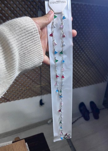 Renkli İşlemeli Kadın Zincir Detaylı Y kolye - Görsel 3