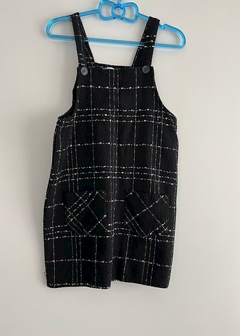 Kız Çocuk Siyah Kareli Askılı Salopet - Görsel 2