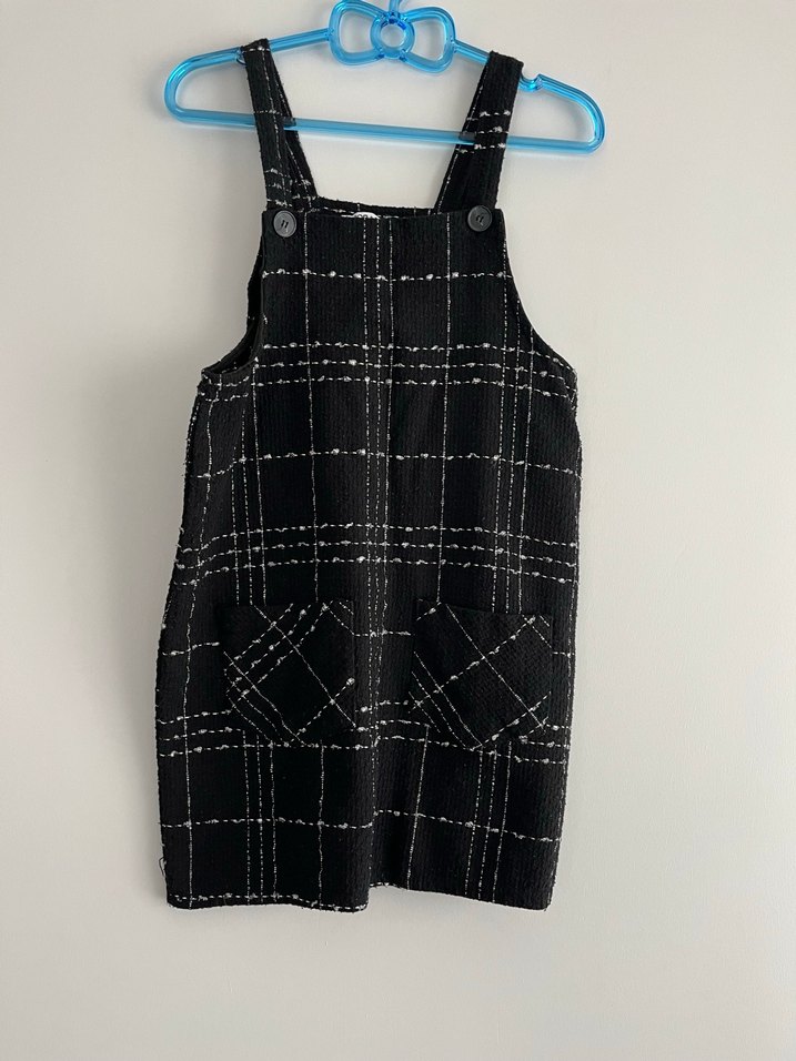 Kız Çocuk Siyah Kareli Askılı Salopet - Görsel 2