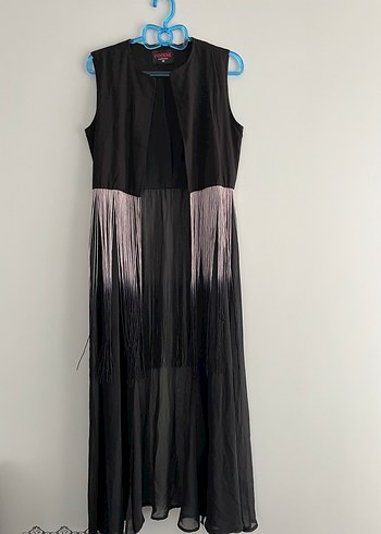 Püsküllü Uzun Siyah Kadın Elbise - Görsel 2