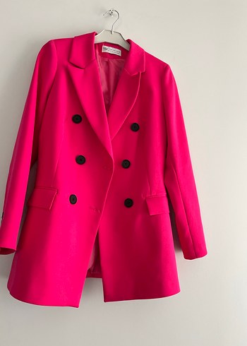 Pembe Uzun Kesim Kadın Blazer Ceket - Görsel 2