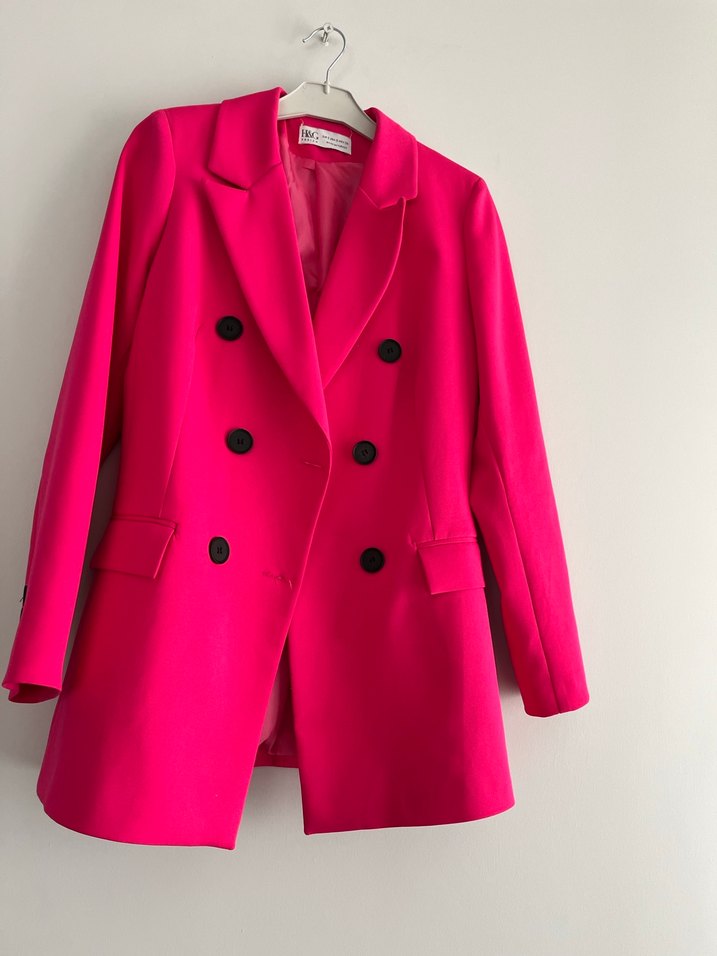 Pembe Uzun Kesim Kadın Blazer Ceket - Görsel 2