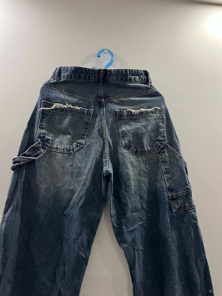 Kadın Lacivert Bol Kesim Midi Jean - Görsel 5