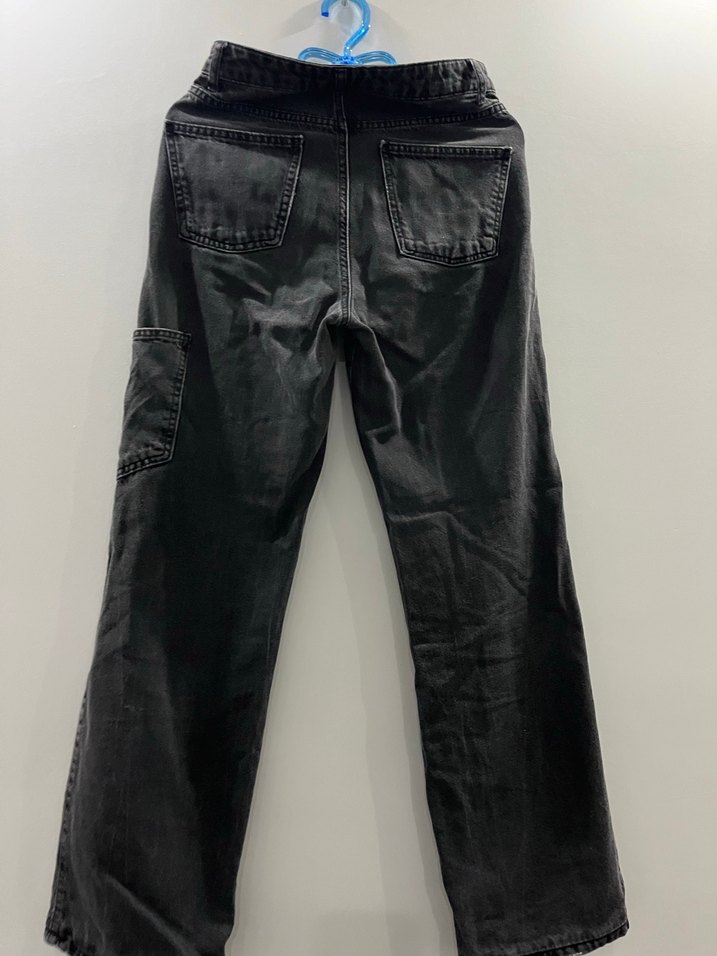 Siyah Bol Kesim Midi Kot Pantolon cepli - Görsel 3