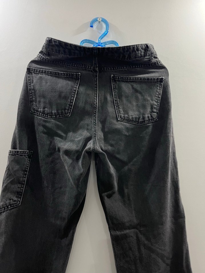 Siyah Bol Kesim Midi Kot Pantolon cepli - Görsel 4