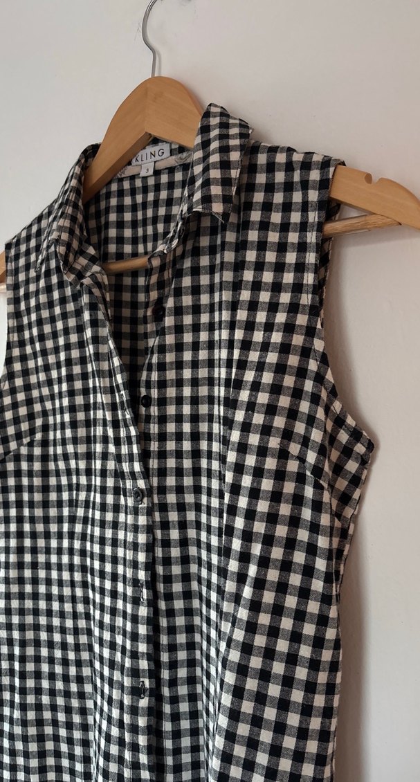 Kolsuz Siyah Beyaz Kareli Kadın Gömlek - Görsel 3