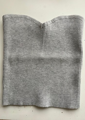 Gri Kadın Triko straplez bluz - Görsel 2