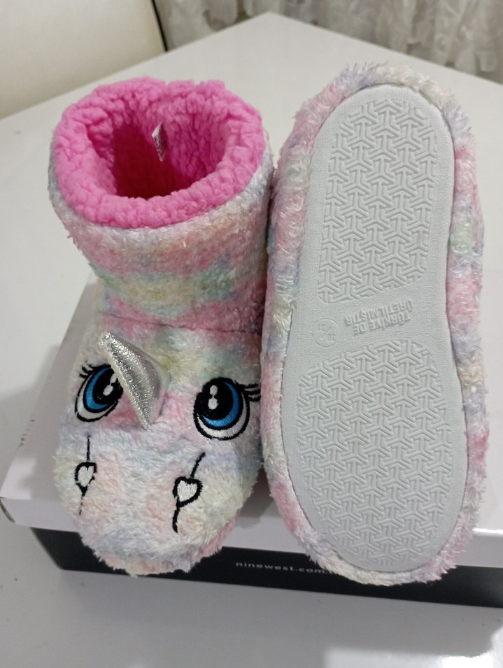 Kız Çocuk Pembe Unicorn Desenli Sıcak Panduf - Görsel 3