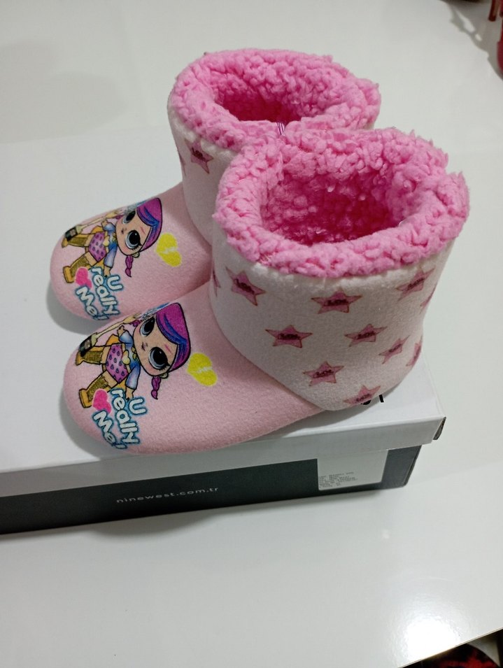 Kızlar için renkli baskılı pembe sıcak terlik - Görsel 3