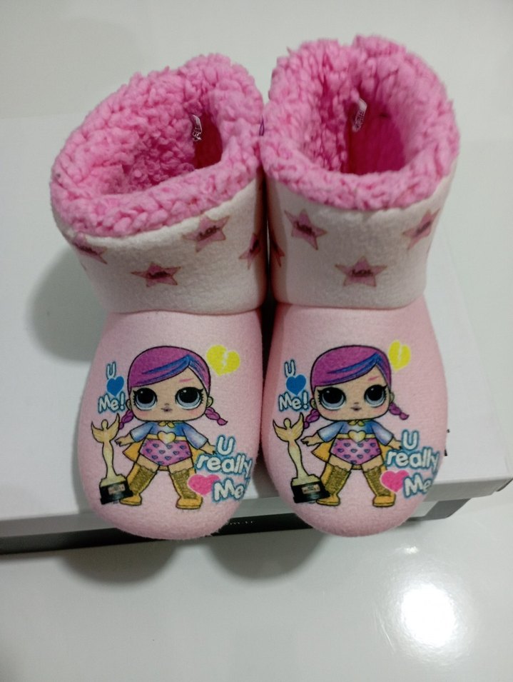 Kızlar için renkli baskılı pembe sıcak terlik - Görsel 2