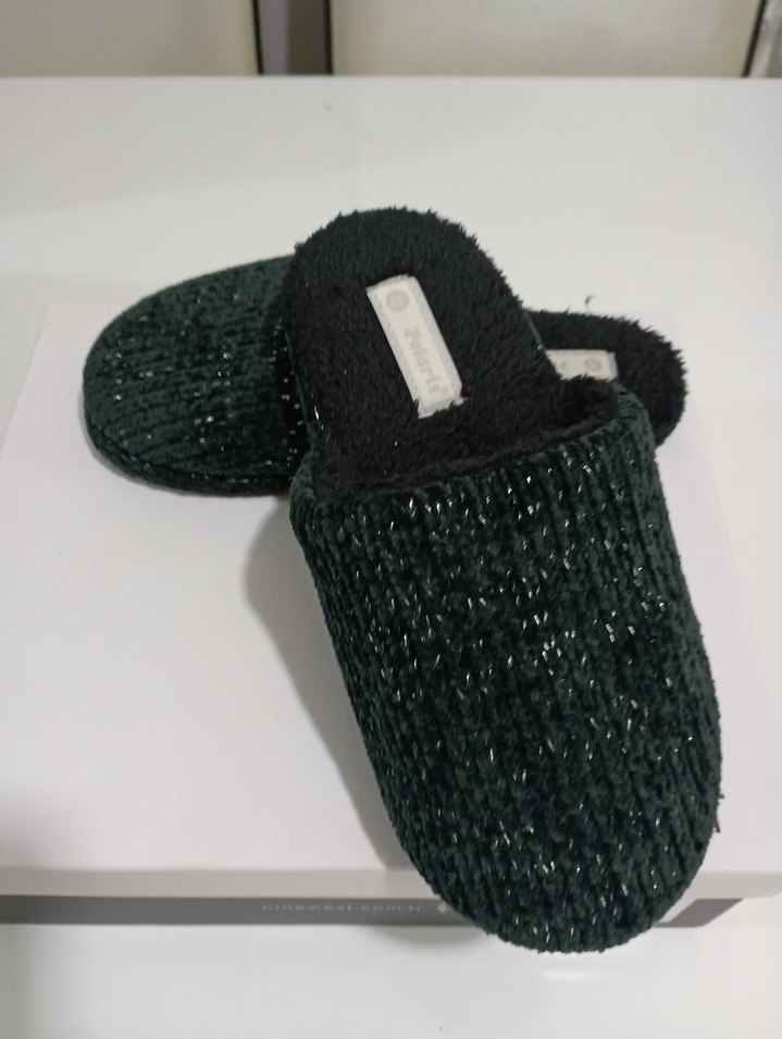 Kadın Örgü Yeşil Dolgu Topuk Ev Terliği 37 no mevcut - Görsel 2
