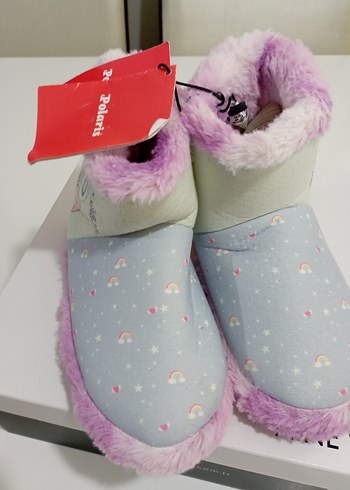 Kız Çocuk Mor Kürklü Renkli Ev Terliği - Görsel 4