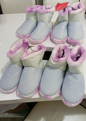 Kız Çocuk Mor Kürklü Renkli Ev Terliği - Görsel 5