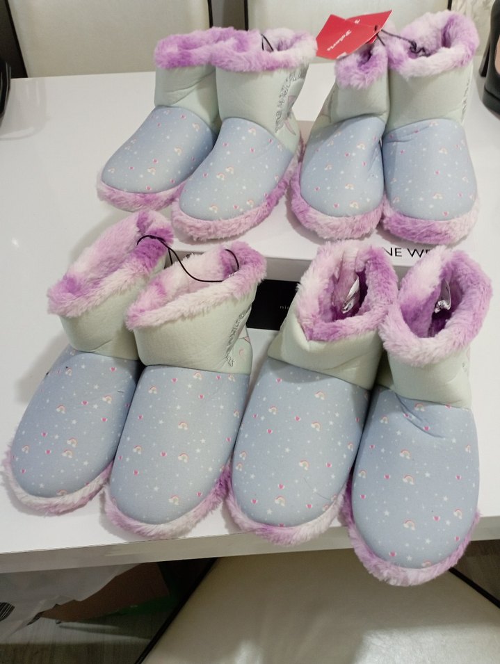 Kız Çocuk Mor Kürklü Renkli Ev Terliği - Görsel 5