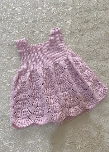 Kız Çocuk Pembe Örgü Elbise 6-9 ay - Görsel 2