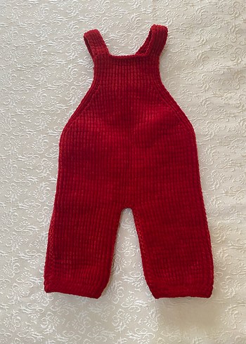 Kırmızı Nakışlı Örgü Kız Salopet - Görsel 2