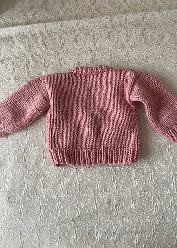 Çiçek Desenli Pembe Örgü Kız Hırka - Görsel 2