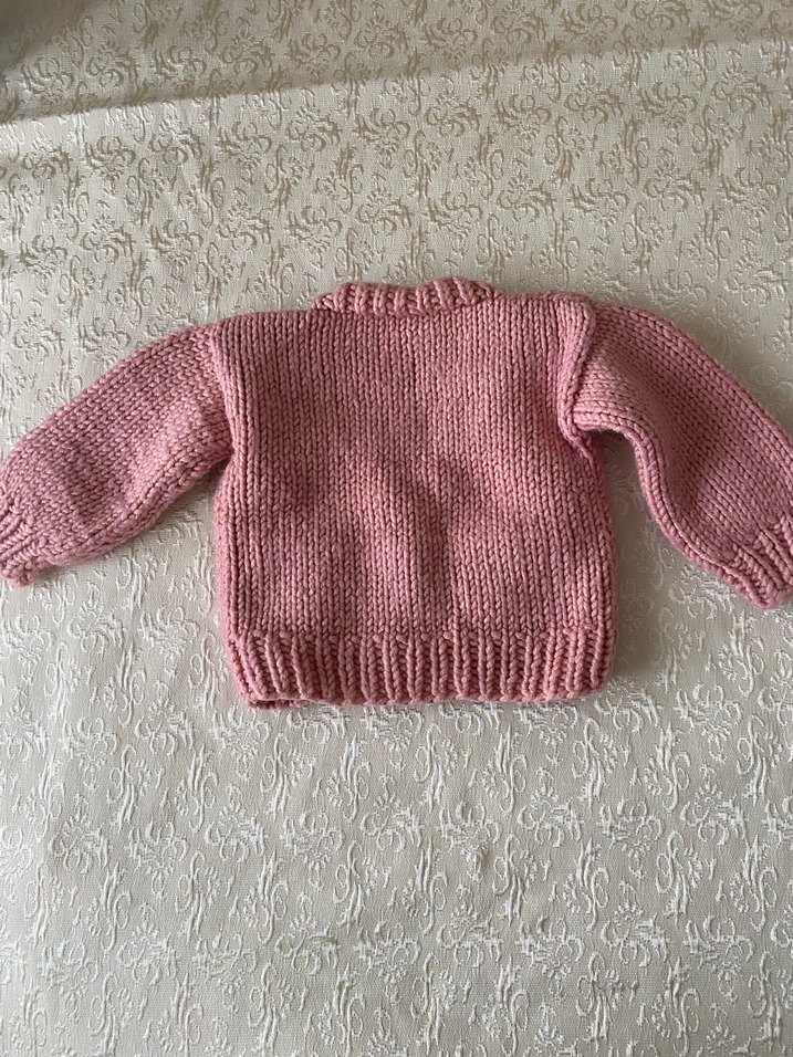 Çiçek Desenli Pembe Örgü Kız Hırka - Görsel 2