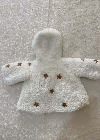 Nakışlı Kapüşonlu Beyaz Triko Bebek Ceket 9-12 ay - Görsel 2