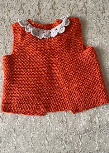 Kızlar için Turuncu Nakışlı Örgü Süveter - Görsel 2