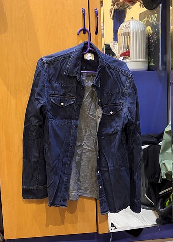 American Vintage Koyu Lacivert Denim Gomlek Ceket